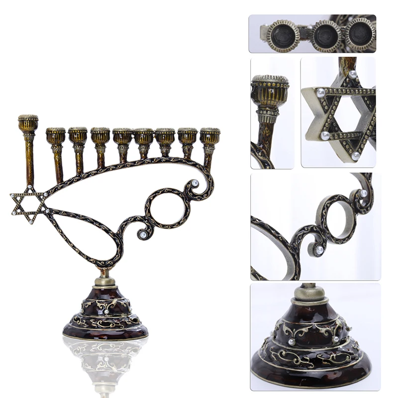 H& D 9 ветка Chanukiah Cupped Menorah Magen Давид Геометрический стиль Judaica Hanukkah Menorah Статуэтка домашний декор Jerusalem подарок