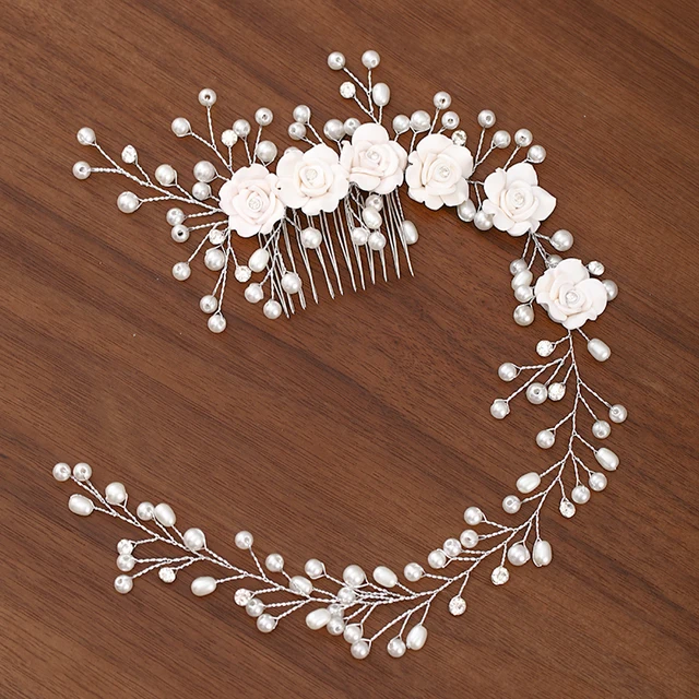 Silver Color Pearl Crystal Wedding Hair Combs Hair Accessories for Bridal Flower Headpiece Women Bride Hair ornaments Jewelry Silver