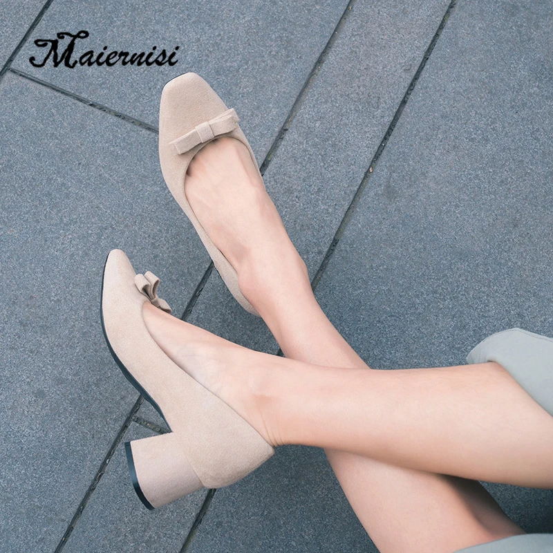 MAIERNISI clásicos de las mujeres zapatos de oficina superficial rebaño nueva llegada de rebaño de punta de las mujeres de moda de gran tamaño 33-43