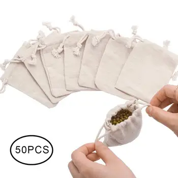 

Storage Bags 50PCS Drawstring Storage Bags Gift Pouch Wedding Jewelry Sacks Natural Linen Bags Linen Pouch Home Storage Bags