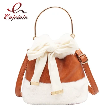 

Western Style Velvet Bowknot Portable Bucket Bag Women Handbag Ladies Shoulder Bag Fashion Women Messenger Bag Crossbody Bag