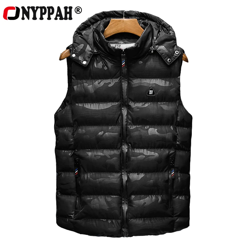 ONYPPAH, новинка, мужские куртки, шапка, съемная, теплая, без рукавов, Мужская одежда, высокое качество, жилет, повседневный жилет, пальто, зимний жилет с капюшоном