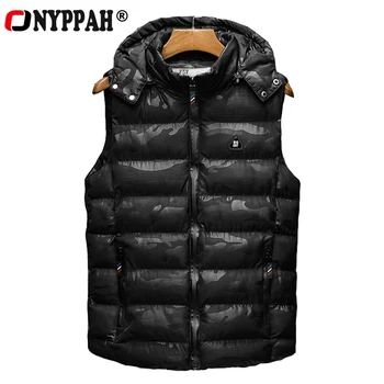 

ONYPPAH New Mens Jackets Hat Detachable Warm Sleeveless Cloths Mens High Quality Vest Casual Vest Coat Winter Hooded Vest