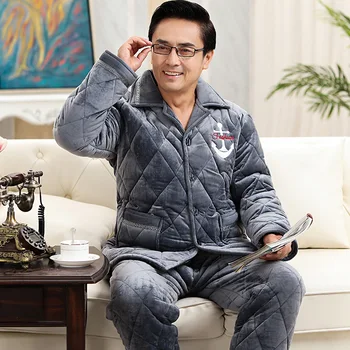 

Pajamas Men's Winter Quilted Thickened Father Coral Fleece Three-layer Quilted Jacket Can Be Worn Outside for The Elderly 2020