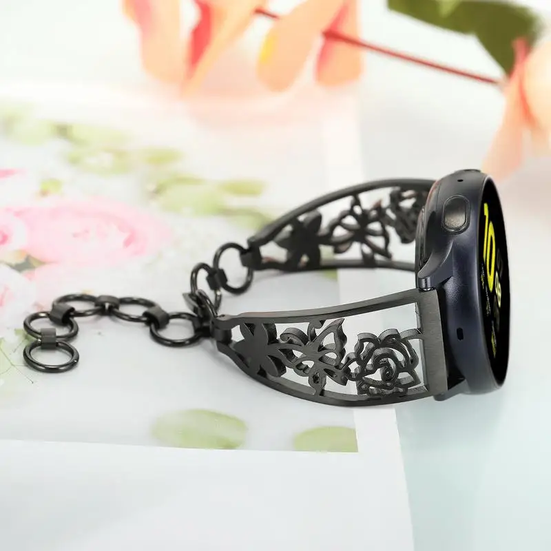 Цветочный ремешок для часов из нержавеющей стали для samsung Galaxy Watch 42 мм/Active 2 40 мм 44 мм/gear Sport/S2 Classic