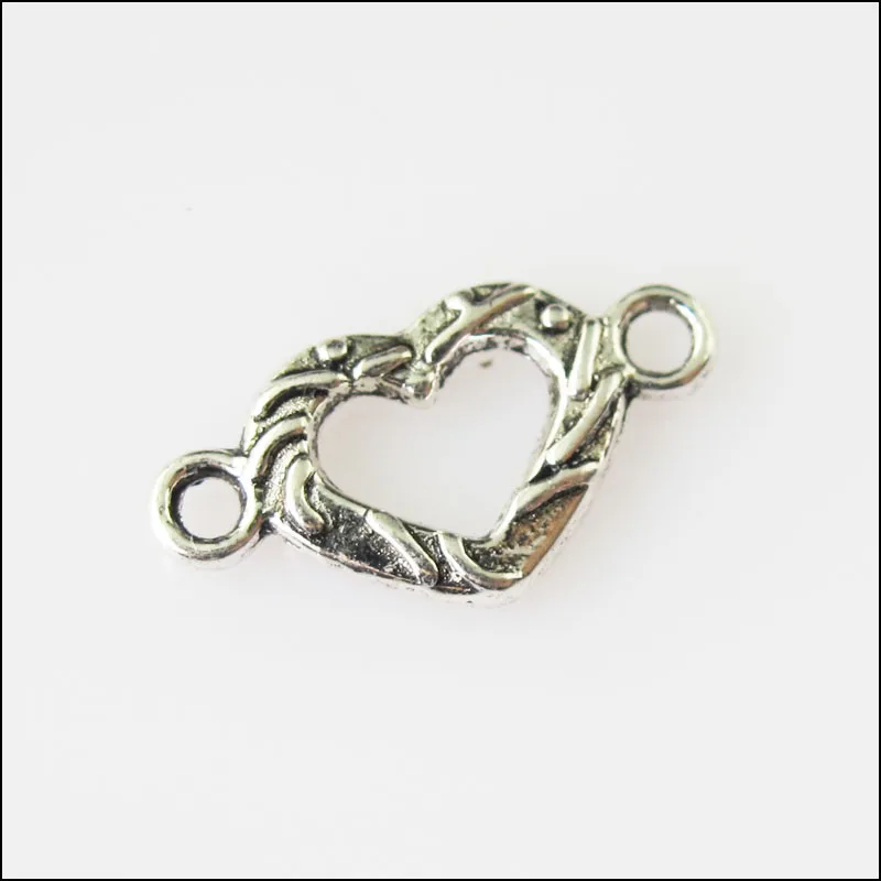 

60 New Flower Heart Connectors Tibetan Silver Tone Charms Pendants 8.5x16mm