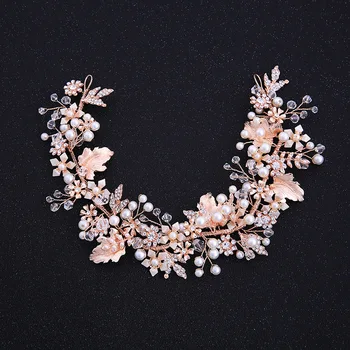 

Baroque Greek Jewelry Rose Gold Flower Leaf Hairband Crysal Wedding Tiara Headband Women Pearl Headpiece Bridal Hair Accessories
