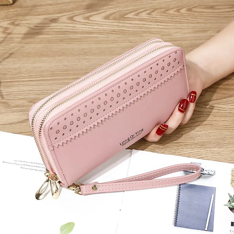 Double Zipper Women Leather Wallet Long Zipper Big Capacity Purse Handbag  Bag US