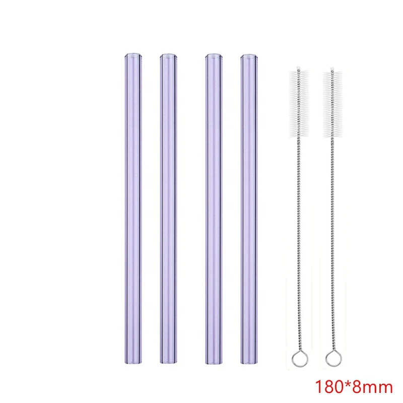 purple 4pcs 4 шт стеклянная соломинки многократного использования питьевая стеклянная трубка экологичный с кистью набор для смузи чай сок события партия поддерживает поставки - Цвет: purple 4pcs