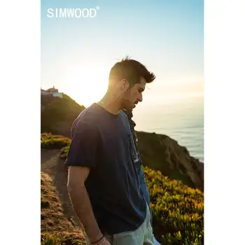 

SIMWOOD 2020 spring summer new Indigo t-shirt men garment-dyed 100% cotton-Jersey t shirt plus size denim feel tops SJ170104