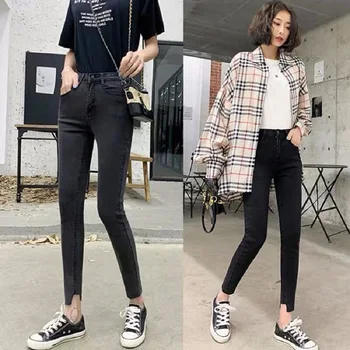 

Jeans nv chun Summer New Korean Version of the Thin Nine Irregular Pencil Pants Skinny High-Waisted Pants Feet