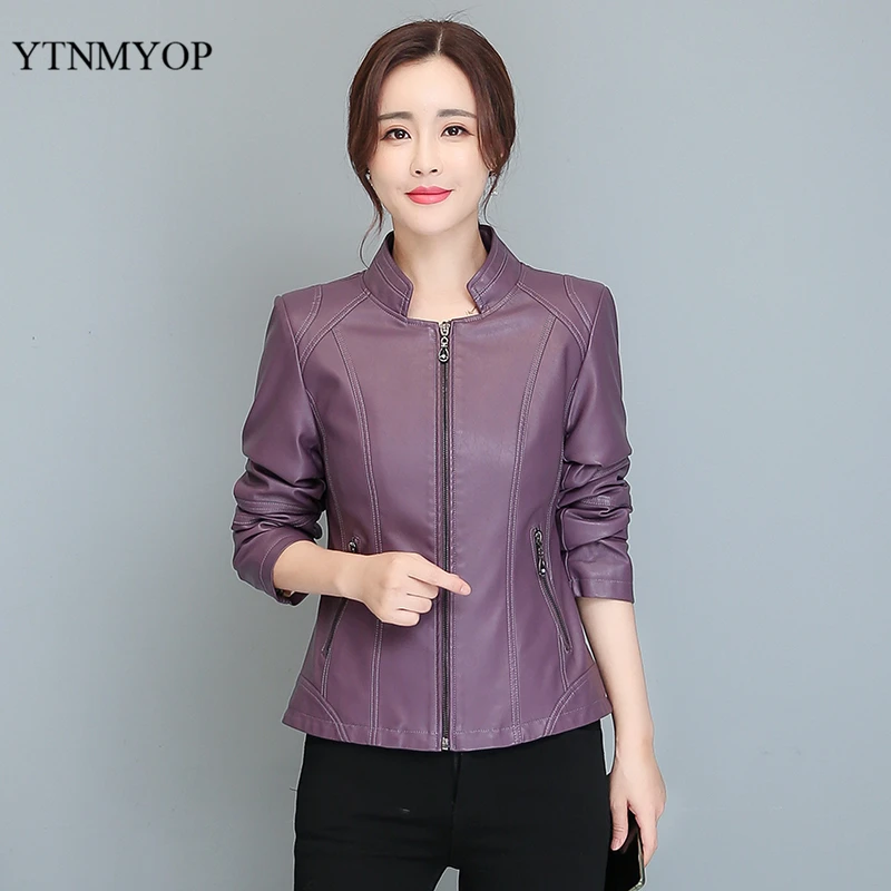 Женская кожаная одежда 2020 тонкое фиолетовое кожаное пальто для женщин размера