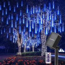 Solar Lamp 30cm/50cm LED Meteor Shower String Lights 8 Tubes Garland Waterproof Fairy Lights For Holiday Garden Christmas Decor