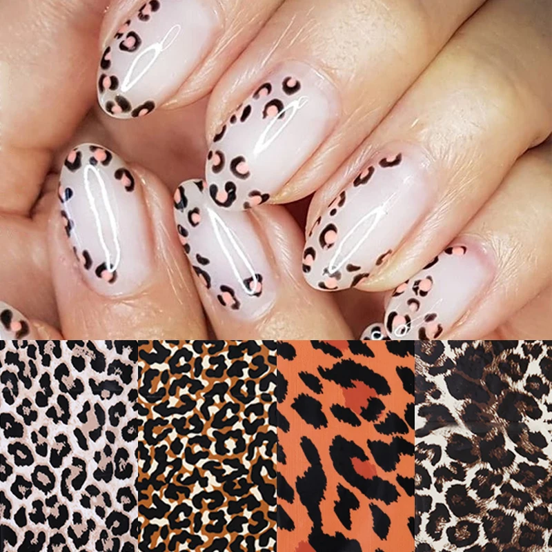 

4Pcs/Set Nail Foils Stickers Leopard Mixed Patterns Beauty Design Nail Art Transfer Decals for Nail Art Design Decorations