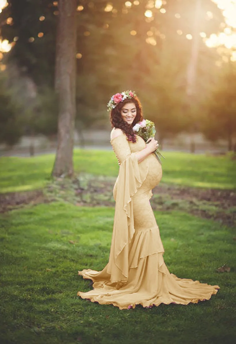 Mermaid Maternity Photography Props Dresses Lace Long Pregnancy Dress Ruffles Pregnant Women Maxi Maternity Gown For Photo Shoot (7)