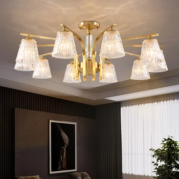 

American full copper chandeliers modern creative minimalist atmosphere living room dining room bedroom crystal lamps