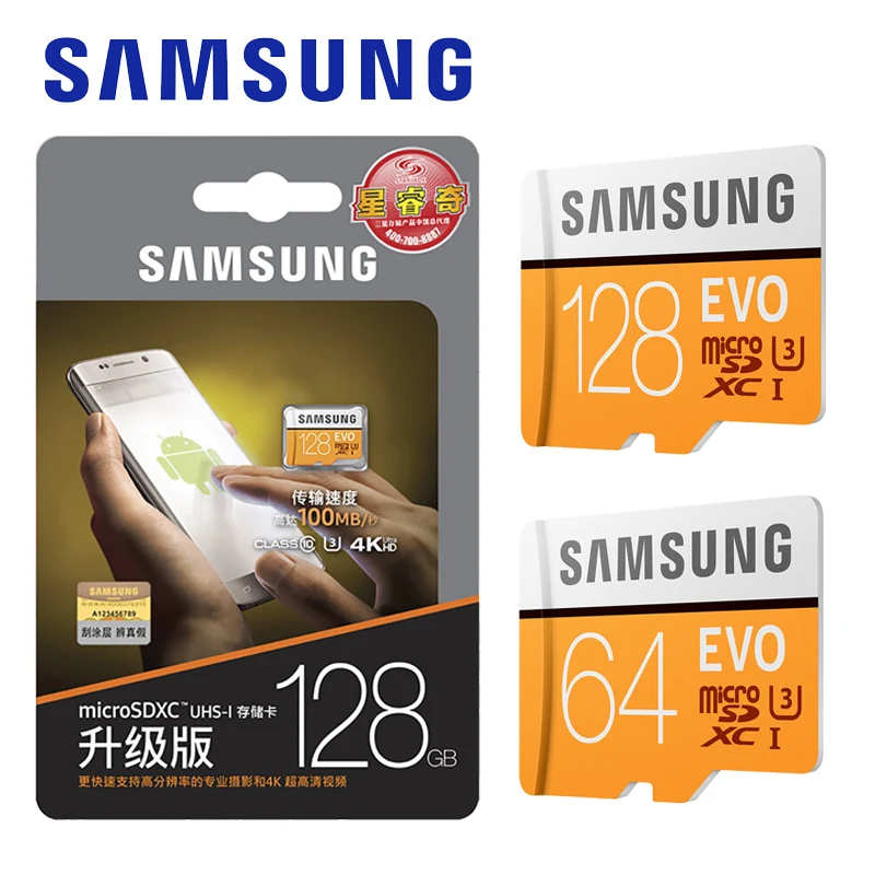 Карта памяти SAMSUNG EVO SD класс 10 128 ГБ 64 100 МБ/с./с SDXC U3 SD/TF флеш-карта Micro для телефона |