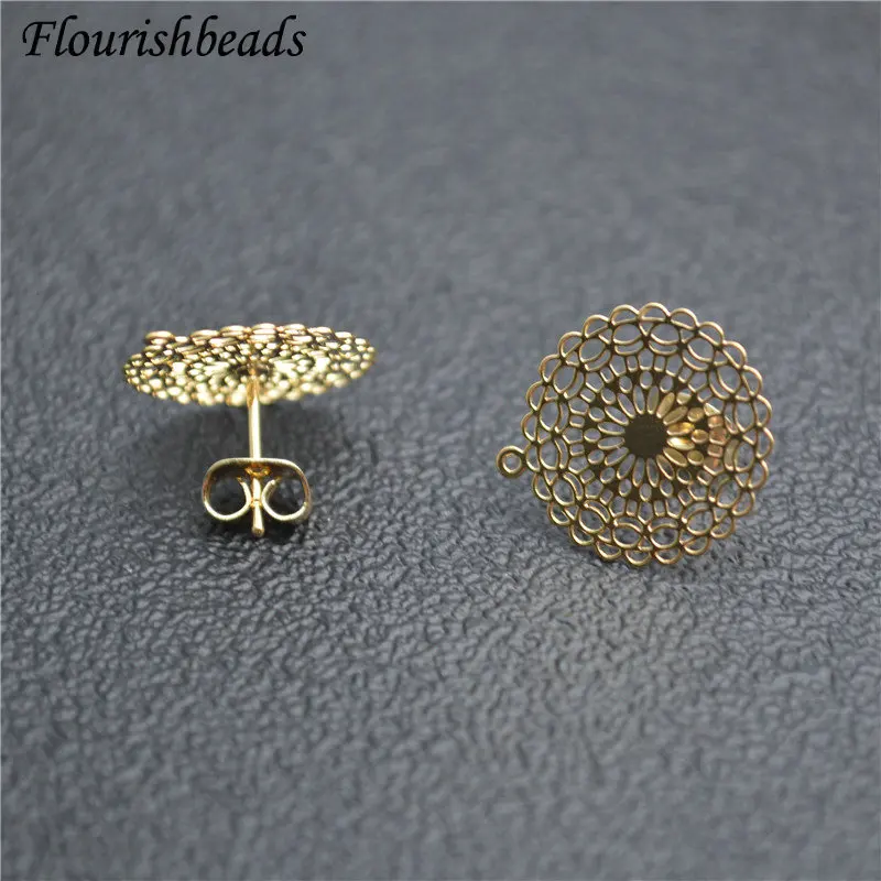 

New Design Anti-rust Ins Girl Style Gold Color Metal Pierced Round Ear Stud Brass Fashion Jewelry Findings Earrings DIY Stuff