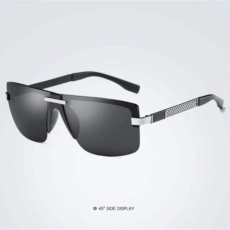 Men Polarized Rectangular Sunglasses Retro Driving Outdoor Fashion Eyewear Rimless Brand Design - Цвет линз: gun black