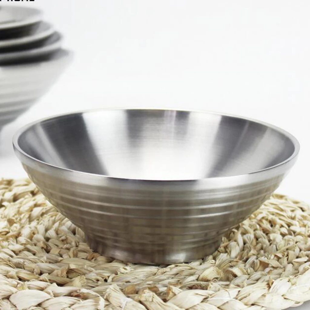 Stainless Steel Ramen Noodle Soup Pasta Bowl, Double Wall Insulated Salad Fruit Vegetable Serving Bowl, Kids Bowl
