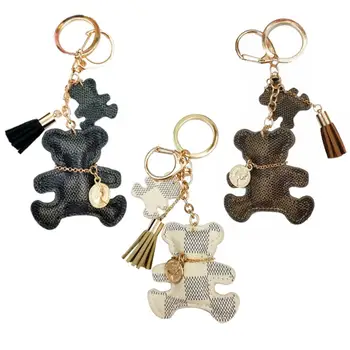 

New Fashion Keychain Cute Style Bear Faux Leather Tassel Simple Decor Bag Pendant Car Key Hanging Accessories Gift Drop Shipping