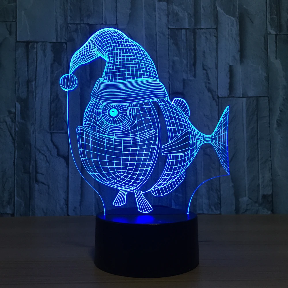 Рыбья шапка 3D светодиодный RGB Ночной светильник 7 цветов Настольный экшн-фигурки