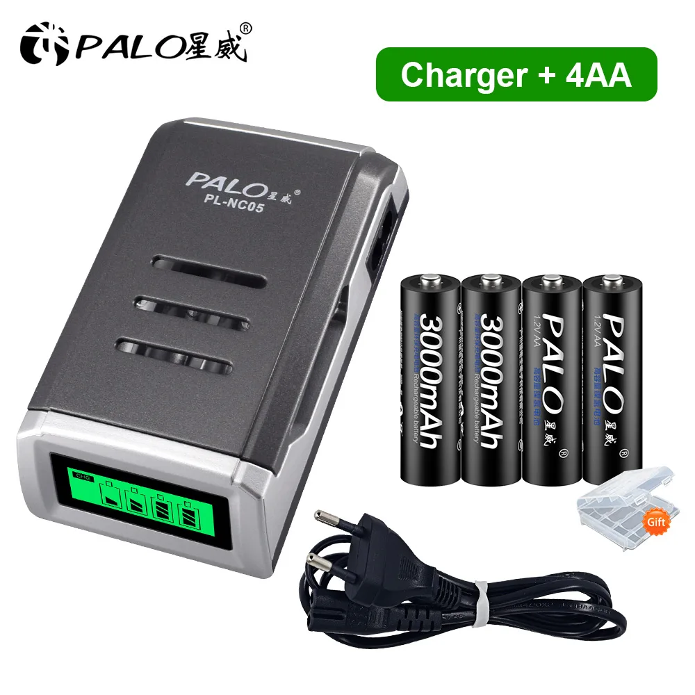 

PALO 3000mah NI-MH 1.2V AA Rechargeable Batteries aa battery rechargeable battery with LCD display smart battery charger