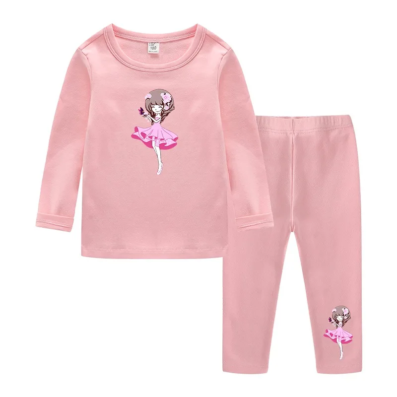 Новые пижамы для маленьких девочек, одежда для сна, детская одежда, хлопковые рождественские пижамы с длинными рукавами для девочек 2, 4, 6, От 8 до 11 лет - Цвет: Pink