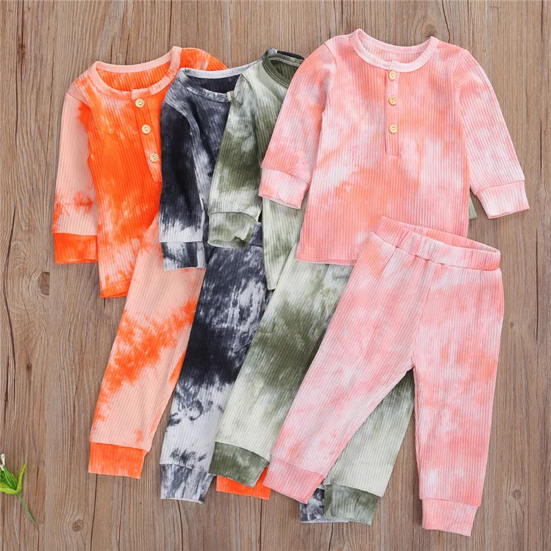 Baby Clothing Boy Girl Tie dye Clothes Long Sleeve Top Pants Bebes 2PCS Outfits Newborn Sets | Детская одежда и обувь