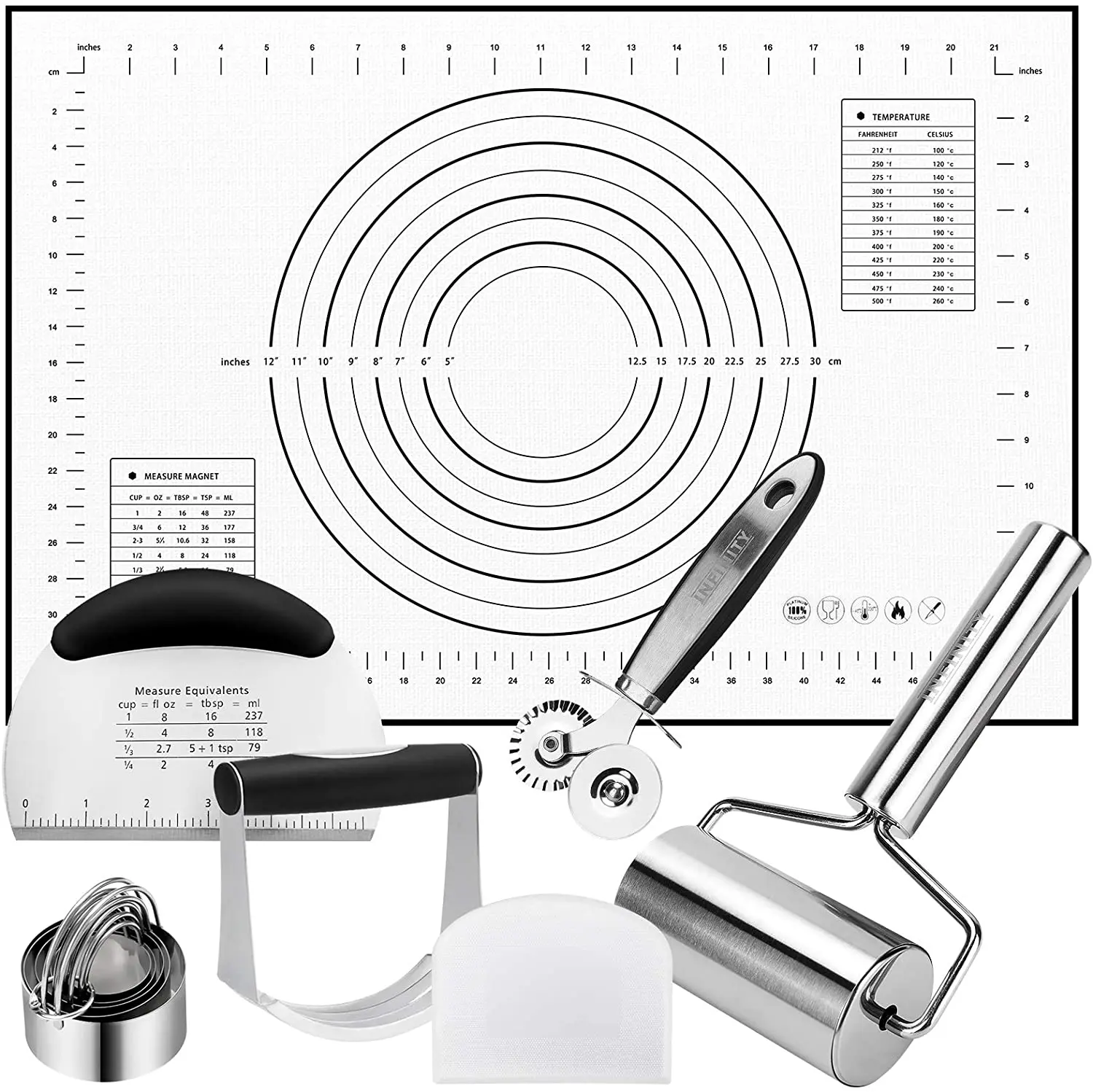Pastry Cutter Set 7 Pcs Stainless Steel Biscuit with Scraper Dough Blender Rolling Pin | Дом и сад