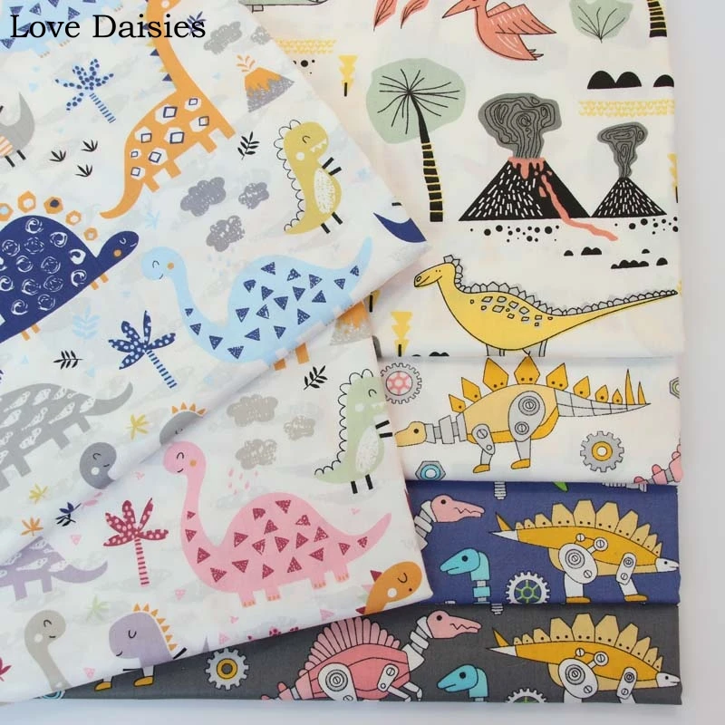 Хлопок саржа Белый Синий Серый робот розовый синий цвет динозавр век ткани для детей постельные принадлежности покрывало, Подушка Декор ручной работы