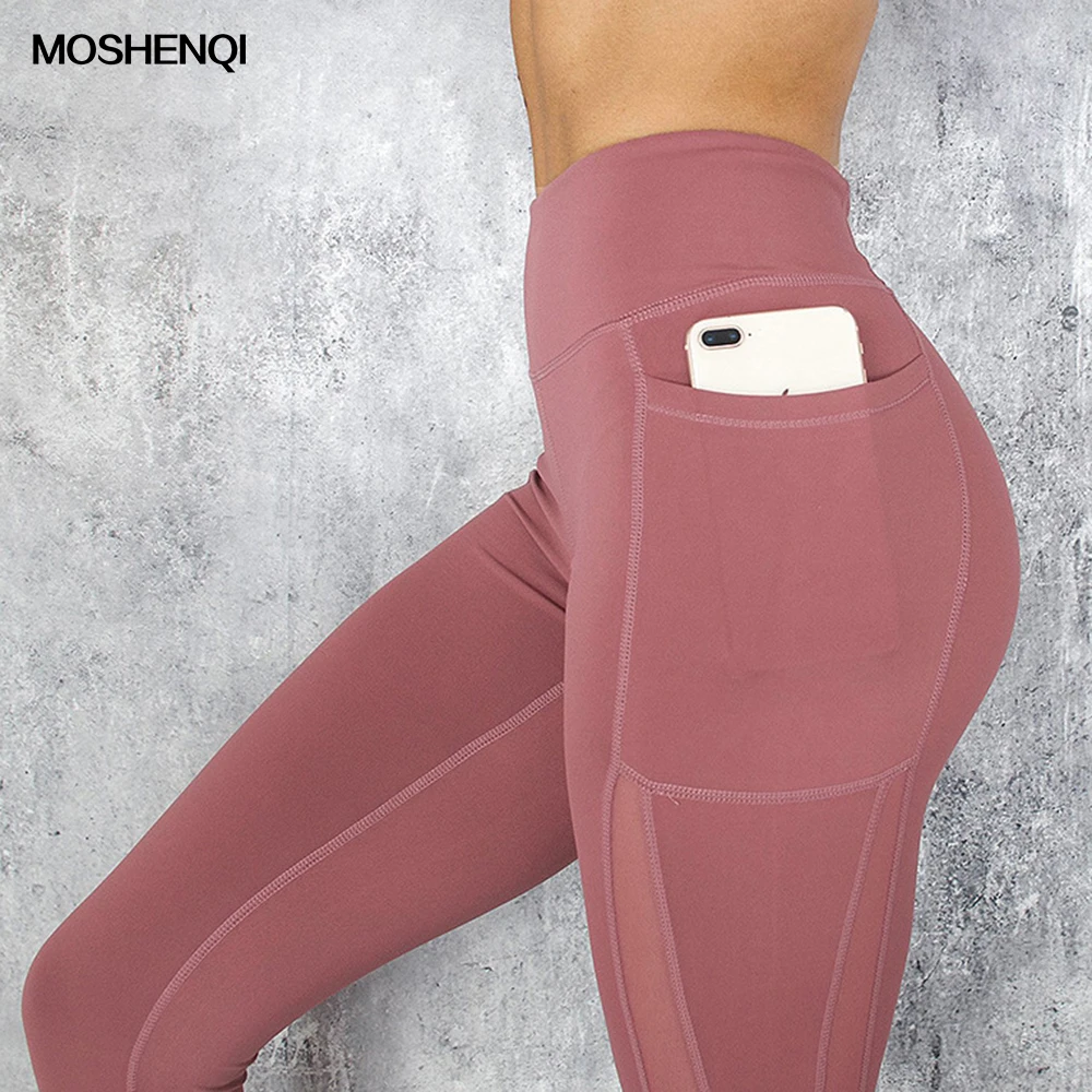 

MOSHENQI Workout Leggings Anti Cellulite Leggings Women Pocket Mesh Sexy Push Up Activewear High Waist Tummy Control Panties