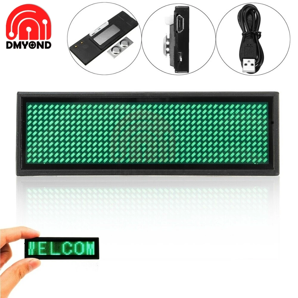 LED Mini Digital Display Programmable Rechargeable Scrolling Name Message Tag Badge Sign 15 Display Language For Event