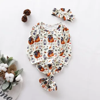 

Baby Cartoon Halloween Scarf Sleeping Bag Pumpkin Letter Print Bag Towel Wipes Sleeping Bags + Hair Band Two-Piece A1