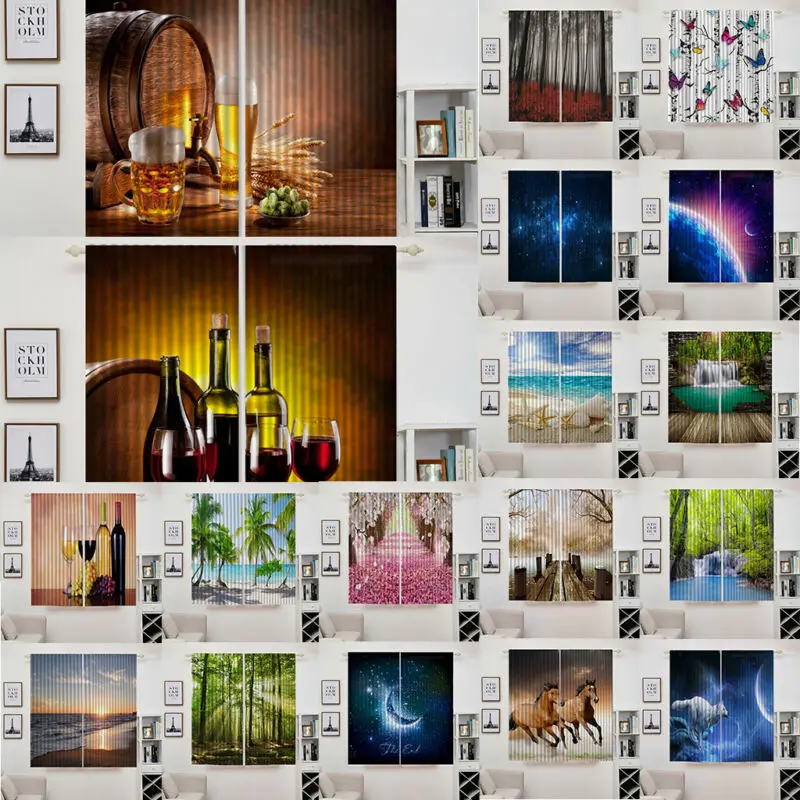 2pcs Set Panels Room Decoration Thermal Insulated 3D Window Curtain 55 x 39 Inch