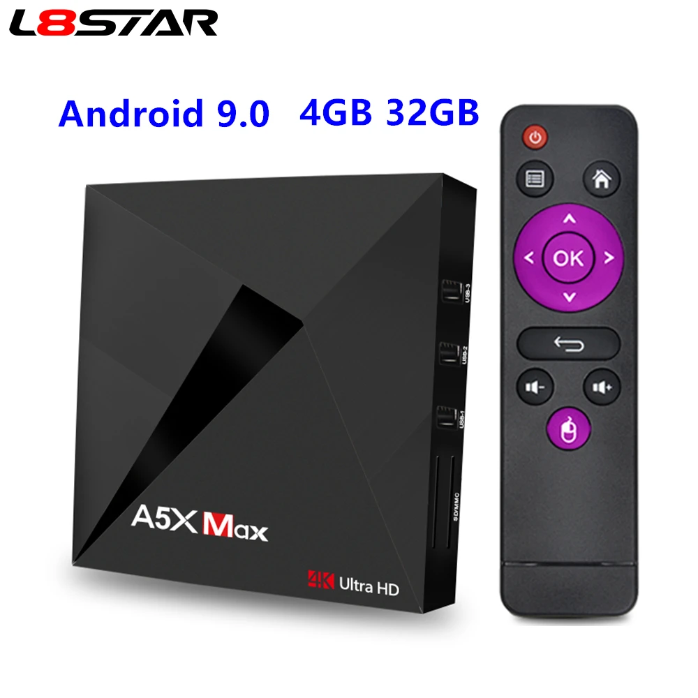 ТВ приставка L8STAR A5X MAX Android 9 0 4 Гб 32 ГБ RK3328 4K BT 1 USB 3 2 4G Wi Fi 100 м Lan умный медиаплеер HD2.0