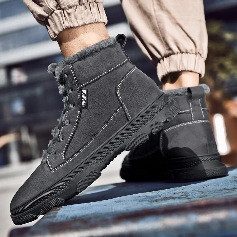 Winter Men Shoes Warm Keep Warm Men Ankle Boots Comfortable Gray Lace Up Adult Men Shoes High Quality Hiking Shoes