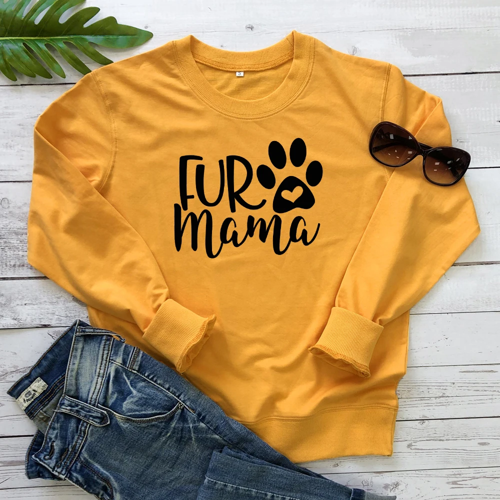 yellow-black text Забавная меховая Толстовка Mama Paw, милые подарочные пуловеры для мамы с собачкой, женский джемпер с графическим рисунком, хлопок, свитшоты, уличная одежда, Прямая поставка - Цвет: yellow-black text