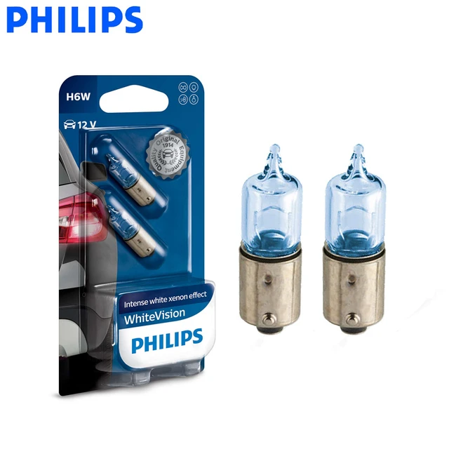 Philips H6W 12V 6W BAX9s White Vision 4000K Car Conventional Interior Light  Auto Turn Signal Lamps
