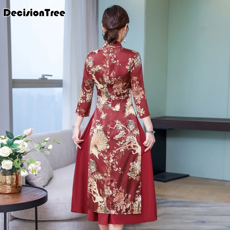 cheongsam ao dai вьетнамский стиль элегантное женское платье ретро Мандарин Воротник Феникс печати aodai платье китайское платье qipao