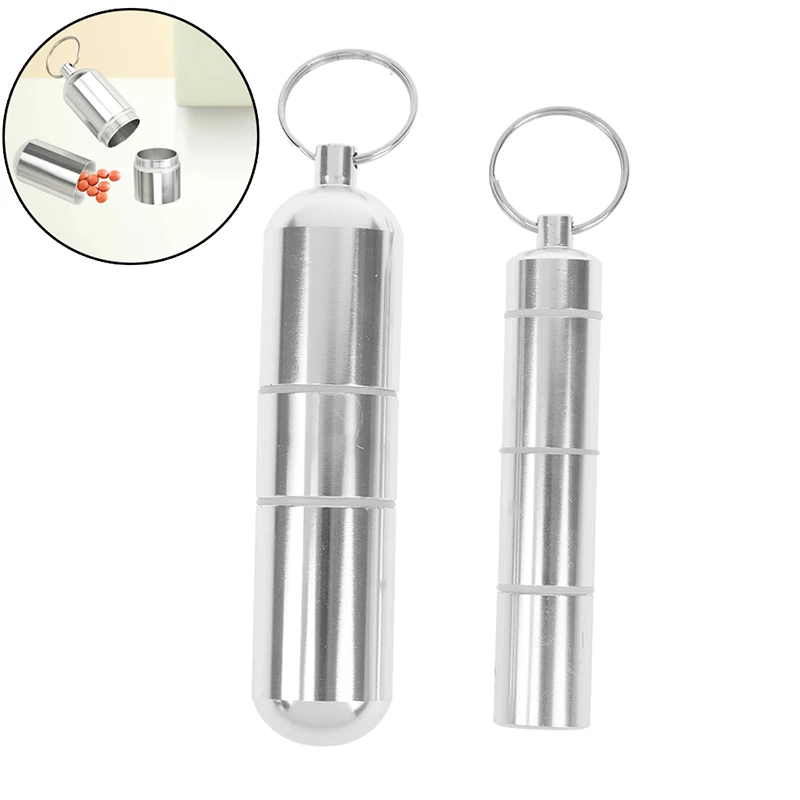 Capsule Shape Waterproof Aluminum Pill Case Silver Pill Box Keychain Outdoor Pocket Pill Holder Container Medicine Box