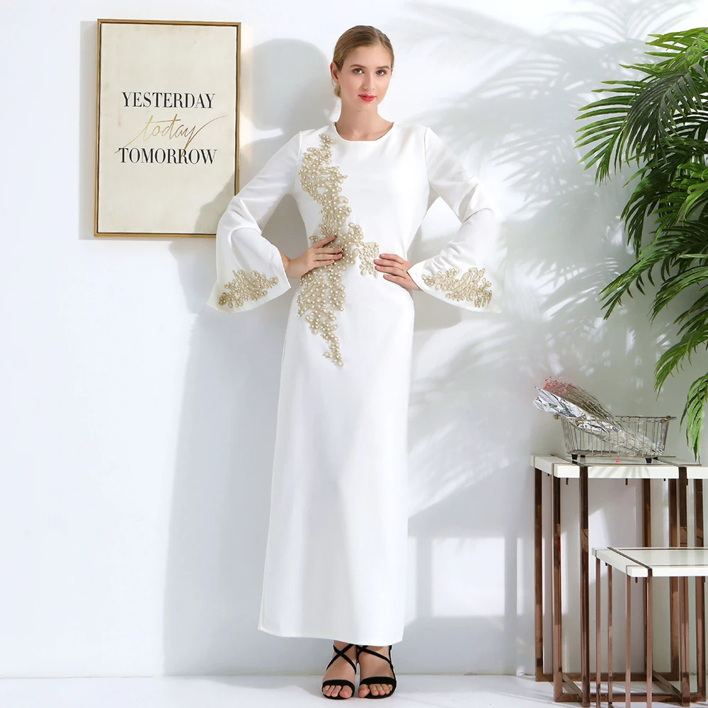 2020 Дубай Abaya мусульманские длинные платья для женщин с жемчужной вышивкой платье