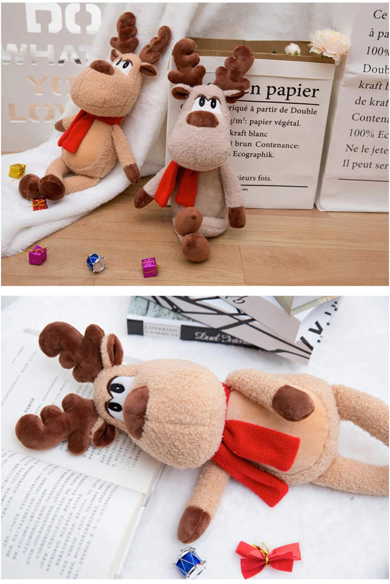 Scarf Reindeer Cute Elk Plush Doll high quality stuffed Toy Christmas Decoration soft Gift for kids