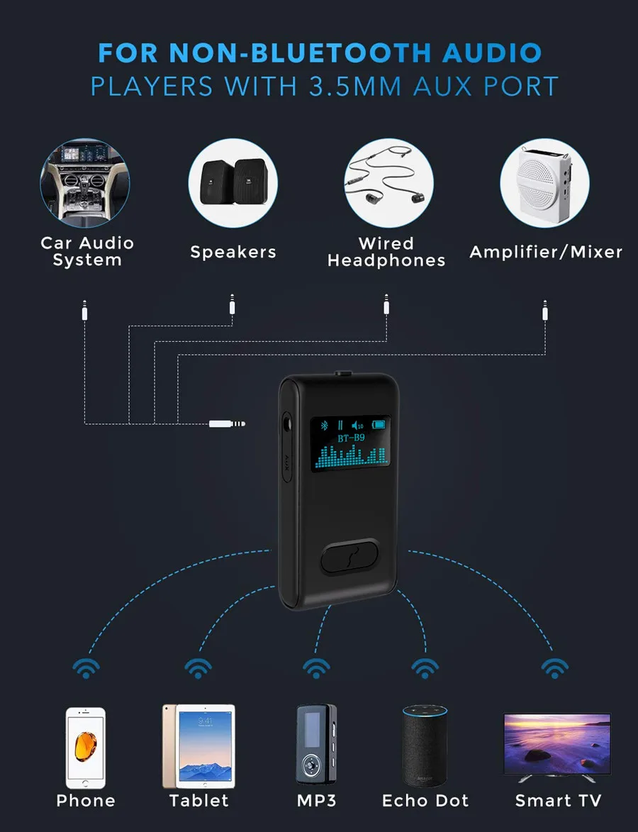 Автомобильный Bluetooth 5 0 приемник с ЖК дисплеем 3 мм AUX разъем RCA стерео музыкальный