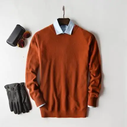 caramel o-neck Мужской осенне-зимний кашемировый хлопковый свитер, трикотажное платье-свитер Hombre Pull Homme Hiver, пуловер для мужчин с круглым вырезом, трикотажные свитера - Цвет: caramel o-neck