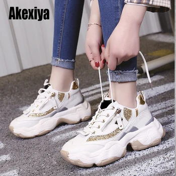 

Spring Women Platform Chunky Sneakers INS Fashion Female Mixed Colors Lace Up Trainers Ladies Running Comfortable Casual Shoes