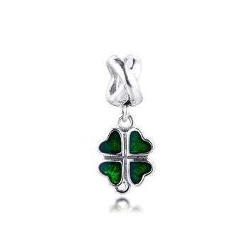 

Charms 925 Silver Original Fit Pandora Bracelets Sterling Silver Green Clover Charm Beads for diy Women Jewelry