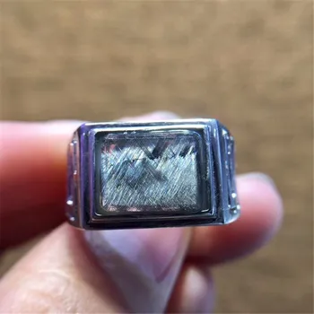 

10x8mm Natural Brookite Silver Rutilated Ring Jewelry For Woman Lady Man Energy Lucky Beads Crystal Stone Adjustable Ring AAAAA