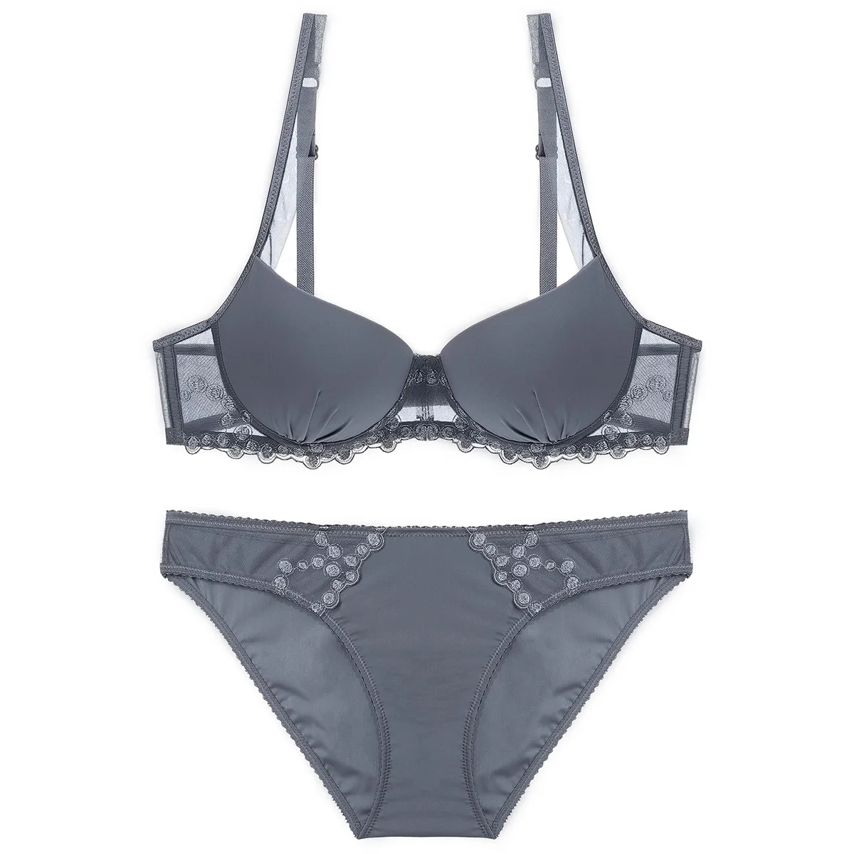 1631 New Style Europe And America WOMEN'S Underwear Satin Embroidered Edge-Light Surface Thin Cotton Bra Set Hot Selling