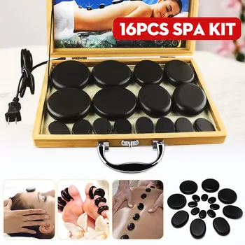 

16pcs/set body massage stone tool hot stone Portable Massage Stone Heater Kit With 220V/110V Bamboo Heater Box